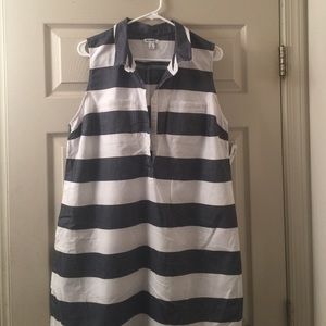 Denim blue and white Sleeveless shirt dress