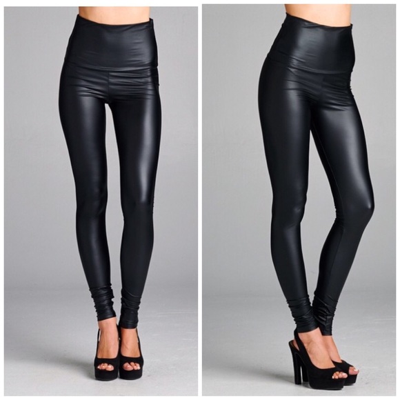 High Waisted Faux Leather Leggings - Picture 3 of 4