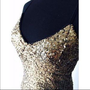 Gold Sequin Midi Dress With Side Slit