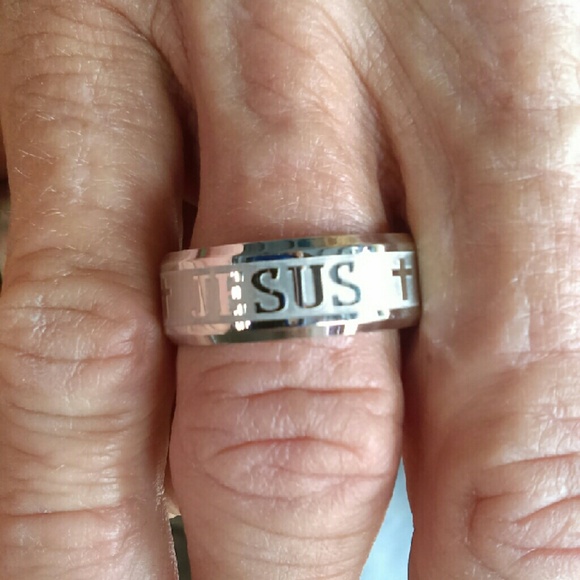 Stainless Steel "Jesus" Ring in Silver