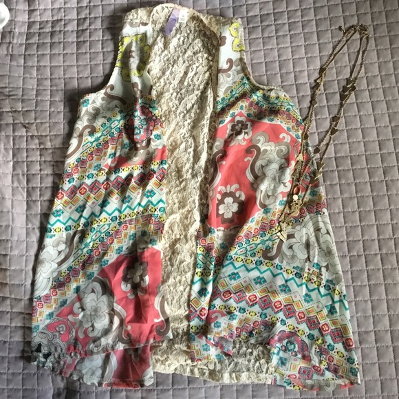 Boho lace backed vest