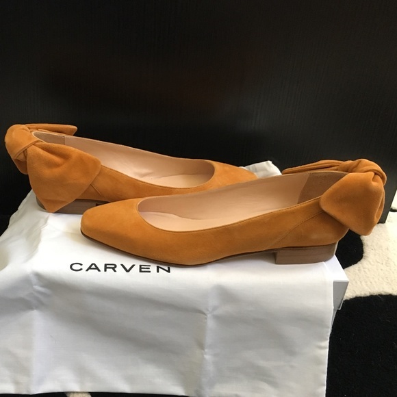 NIB Carven yellow orange suede bow back shoes - Picture 3 of 4