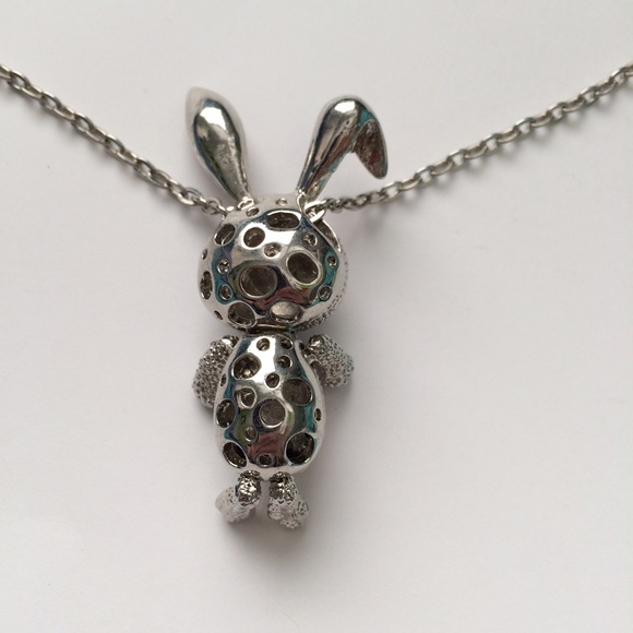Long Silver and Pink Rhinestone Rabbit Necklace - Picture 3 of 4