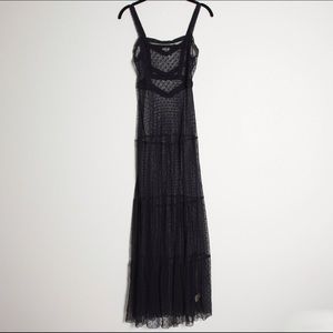 Sheer black lace sleeveless maxi slip dress