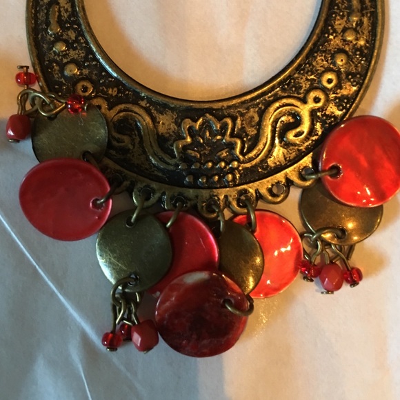 Egyptian red dangle earrings - Picture 2 of 3