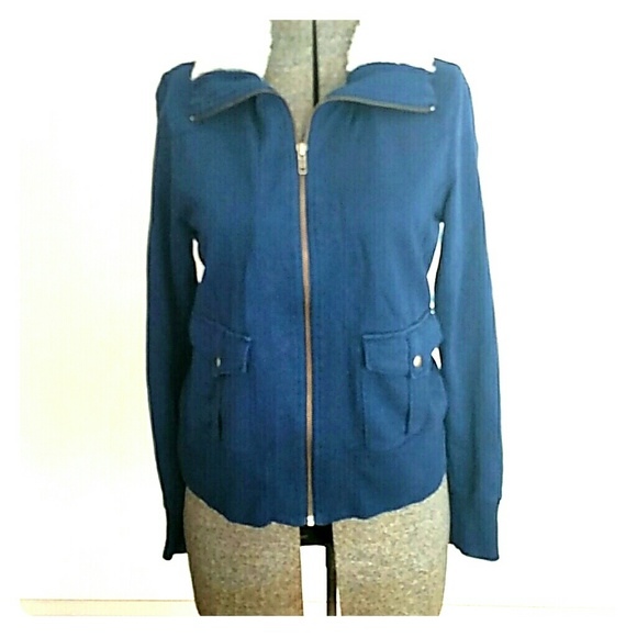Navy terry jacket with cotton collar.