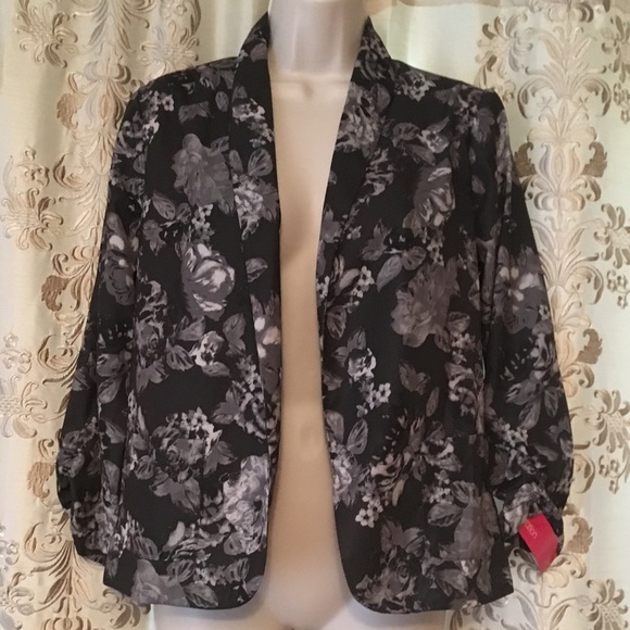 Y2K Vintage Floral B&W Satin Poly cropped blazer ruched sleeve