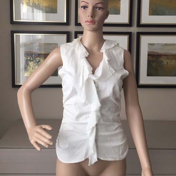 Jarbo white pima cotton ruffled top size S