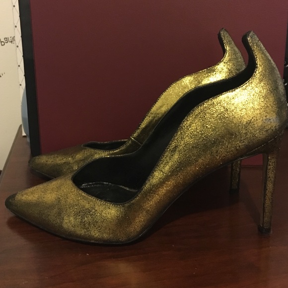 Delman black and gold heels