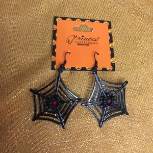 🕷Black Web Halloween Earrings Red Rhinestone 🕷
