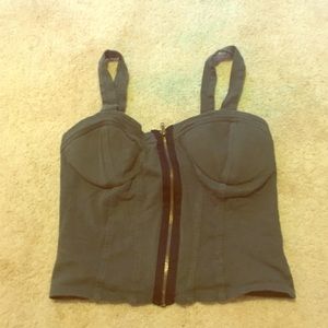 Tillys army green zip crop top