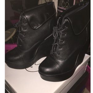 black wedge booties