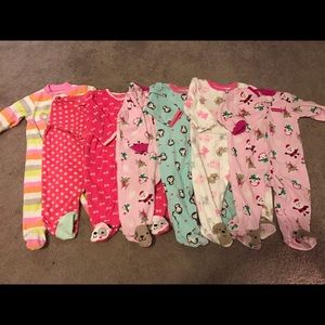 Lot of 7 Carters fleece footed pajamas 6 months