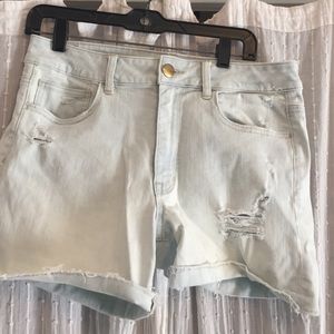 High rise and light wash AE shorts