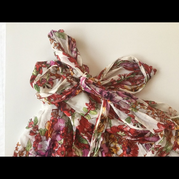 Zara silk and cotton floral skirt with wrap tie