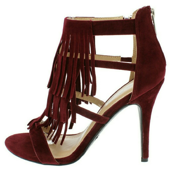 Anne Michelle fringe burgundy heels sz 7 - Picture 2 of 2