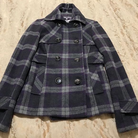 Plaid Hydraulic double breasted pea coat