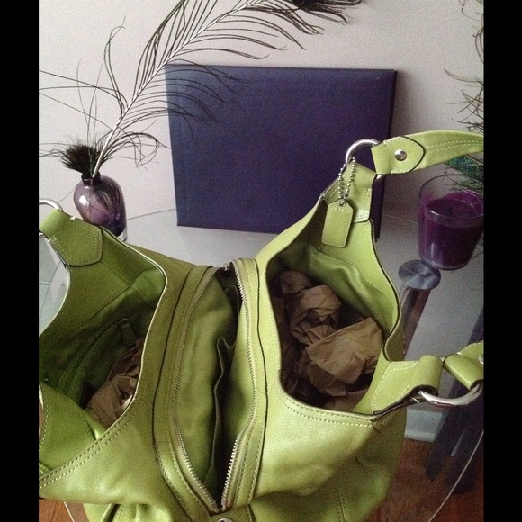 COACH MADISON MAGGIE GREEN LEATHER HOBO - Picture 3 of 4