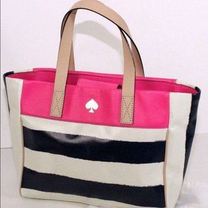 Kate Spade Blue and Neon Pink stripe Elise Tote