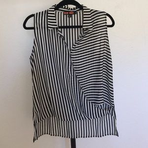 B&W Surplice Collared Striped Blouse
