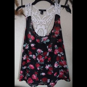 Black Floral Forever 21 Blouse w. Knitted Straps