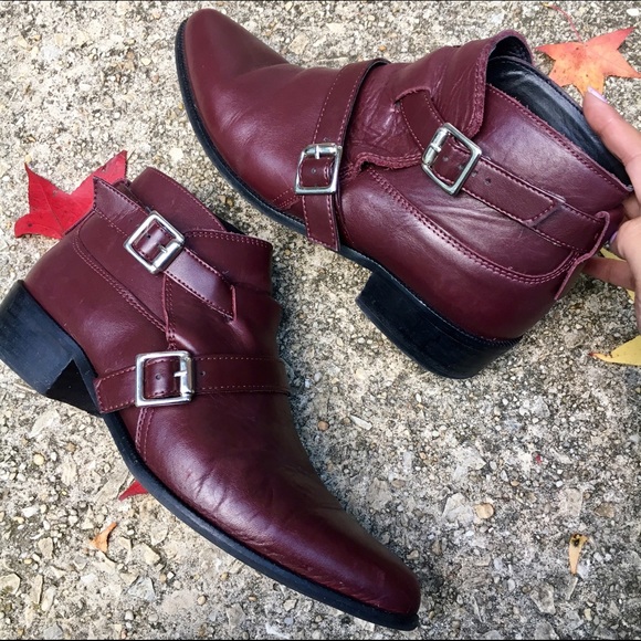 Zara Oxblood Red Moto Buckle Ankle Boots