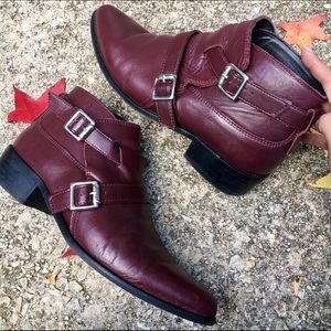 Zara Oxblood Red Moto Buckle Ankle Boots