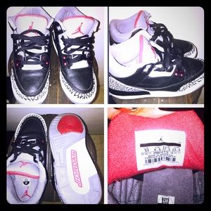 Kids Air Jordan 3's Retro Cement Black