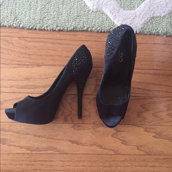 Black Platform Heels with Embellished Detail
