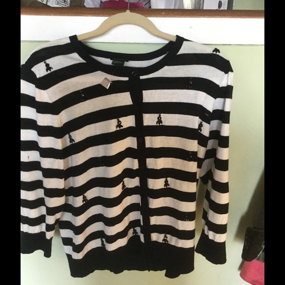 Anne Taylor Black White Stripe Sweater with Bling