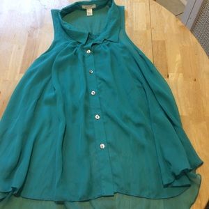 Teal no sleeve blouse