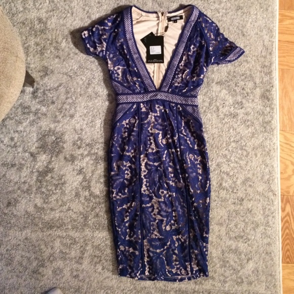 Misguided Mixed lace deep v midi dress.