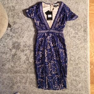 Misguided Mixed lace deep v midi dress.