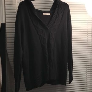 Black VNeck Sweater with Hood