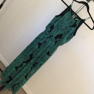 Light Green & Black Printed Maxi Dress