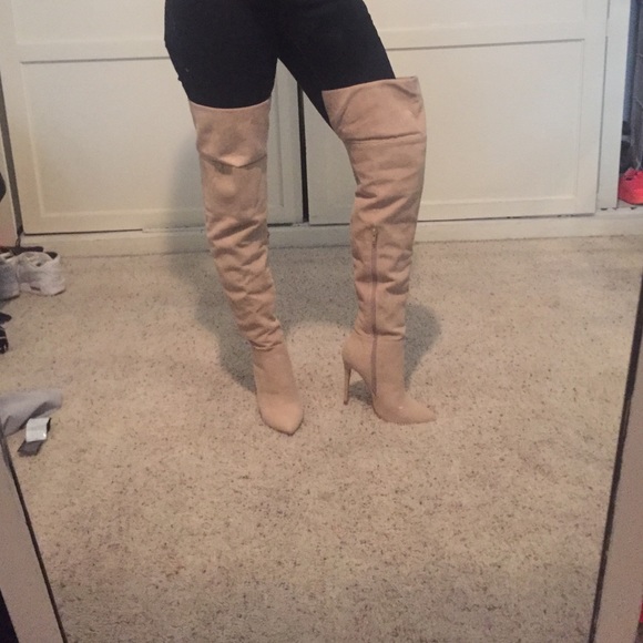 Cream thigh high boots