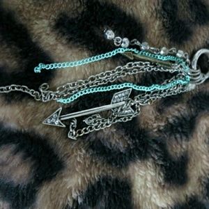 Long teal and silver arrow necklace