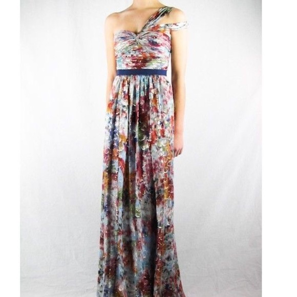 BCBG one-shoulder maxi colorful dress