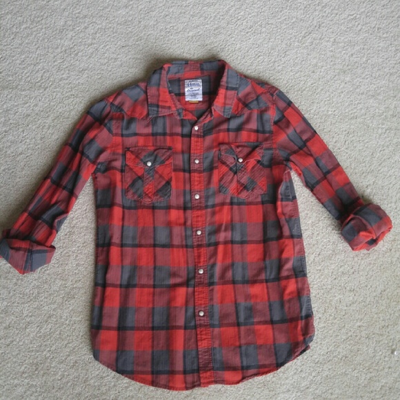 Red and Gray Button Down Shirt - Picture 2 of 3