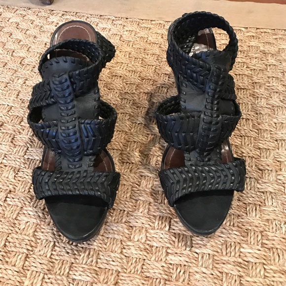 Black woven leather All Saints high heel sandals