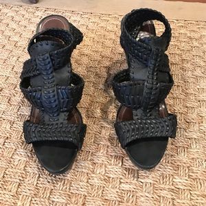 Black woven leather All Saints high heel sandals