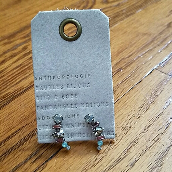 Anthropologie Pink Green Gem Stone Post Earrings