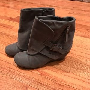 Blowfish grey wedge heel booties. Size 9
