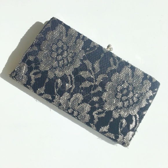 Beautiful Vintage Black and White Lace Clutch