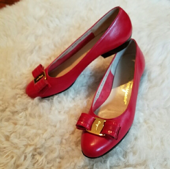 Red Vintage Salvatore Ferragamo Boutique Bow Flats