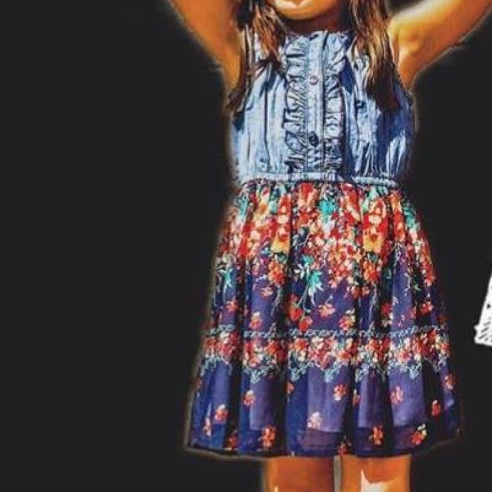 Denim with floral print toddler girls kids dress