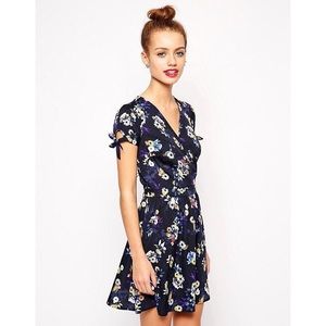 New Look Blue Wrap Floral Printed Dress