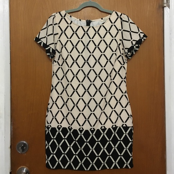 Black and cream patterned shift dress