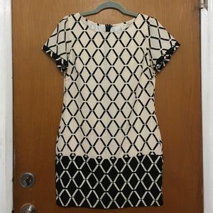 Black and cream patterned shift dress
