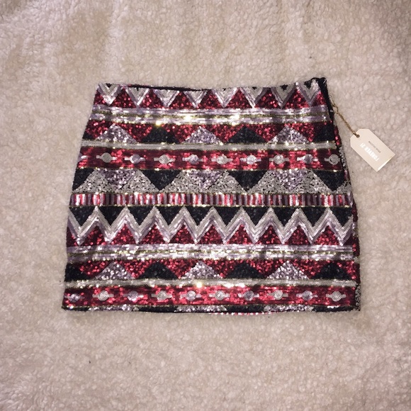 Sequin Aztec Print Skirt